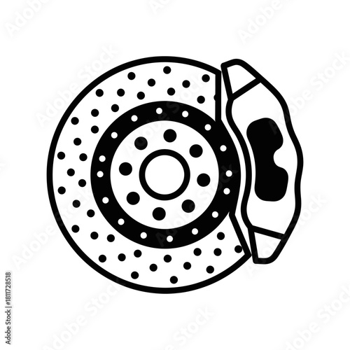 Hand drawn car brake disc rotor and caliper automotive part simple design