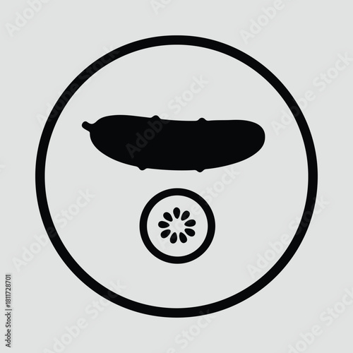 Illustrator Cucumber pickle slice circle agriculture food icon Silhouette vector