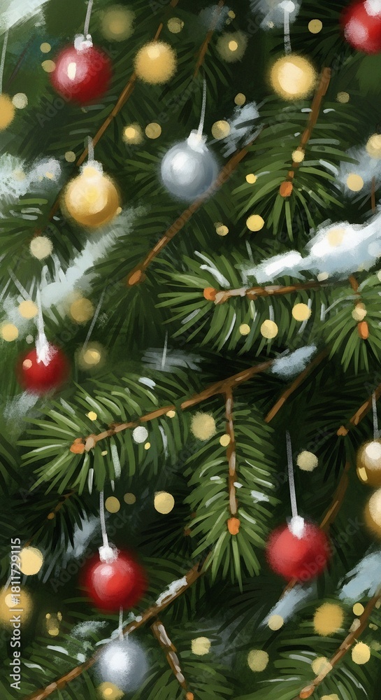 Obraz premium Nature Bokeh of Pine Branches for Christmas and New Year Atmosphere