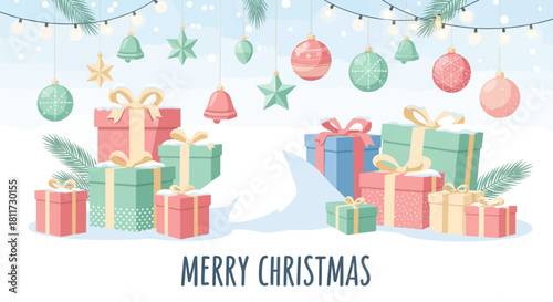 Cheerful Santa Claus Merry Christmas Greeting Card and Banner