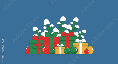 Cheerful Santa Claus Merry Christmas Greeting Card and Banner