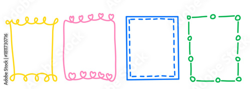 Whimsical colorful hand drawn frame set with decorative borders conveying playful mood