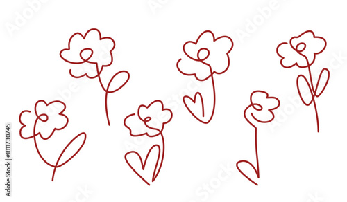 hand drawn floral doodles with simple petals and leaves conveying playful 