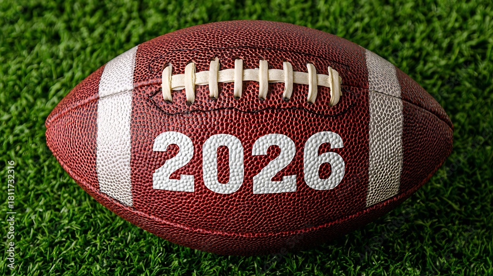 Obraz premium American Football with 2026 Numbers on Green Turf