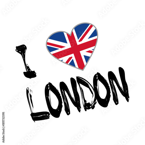 Bold brush-style “I Love London” typography paired with a Union Jack heart symbol. Modern, energetic, and tourist-inspired graphic design perfect for travel themes, apparel, and souvenirs.
