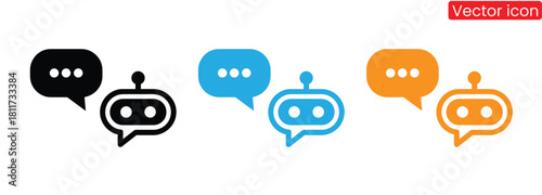 Chat bot assistance icons help with customer communication,Chat bot icon. Support bot. Cute smiling robot with headset. The symbol of an instant response from the support service. Mobile helper icon.