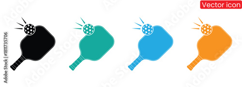 Pickle ball paddle with ball flat vector icon for sports apps and websites,Colorful pickle ball paddles with ball sports recreational fun,Pickle ball paddle with ball High quality vector. 