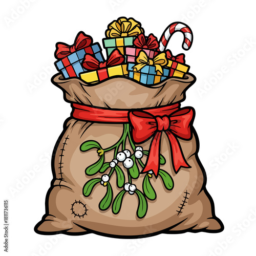 Santas Sack Overflowing with Gifts and Holiday Cheer.