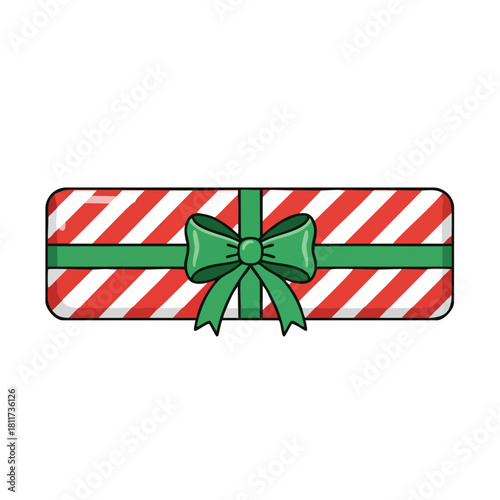 Striped Gift Box with Green Ribbon and Bow.