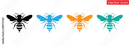 Bee logo. Bee silhouette for Emblem design. Simple bee's symbol. Vector illustration,A bee with two wings, icon.Colorful bee collection perfect for nature themed designs,