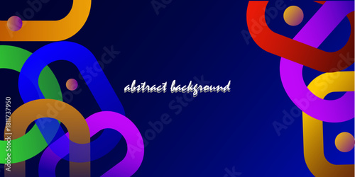 Colorful abstract shapes and spheres glow against a deep blue gradient background