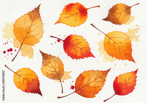set of autumn leaves background 