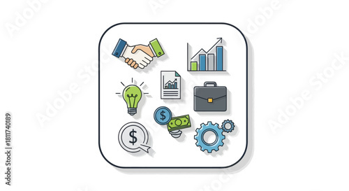 business collaboration and financial growth icons in a modern
