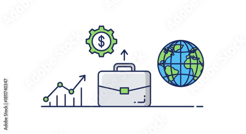 business growth and global market analysis with financial symbols