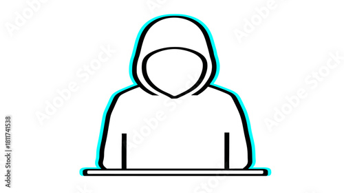 Anonymous hooded figure line art icon with blue outline, representing privacy, cybersecurity, hacker, or user profile concept.
