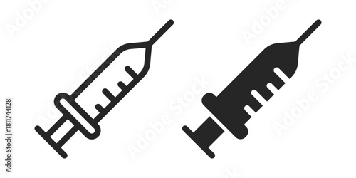 Syringe with vaccine icon in flat style. Medical syringe vector illustration on isolated background. Injector sign business concept.