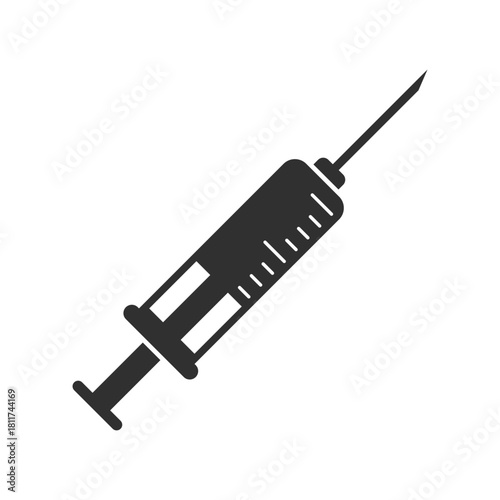 Syringe with vaccine icon in flat style. Medical syringe vector illustration on isolated background. Injector sign business concept.