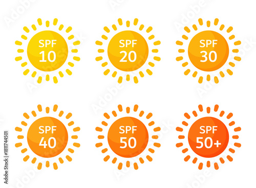 SPF 50 icon set collection in flat style. UV protection vector illustration on isolated background. Sunscreen sign business concept.