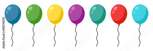 Balloon with string flying up in flat style. Helium ballon vector illustration on isolated background. Flying ball sign business concept.