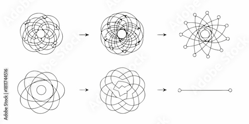 Evolution of a complex geometric shape simplification process with arrows