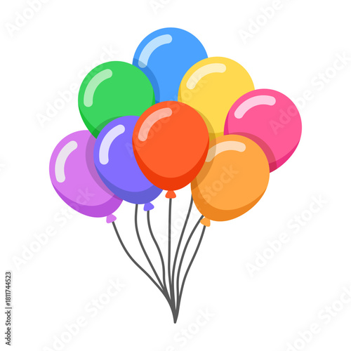 Balloon with string flying up in flat style. Helium ballon vector illustration on isolated background. Flying ball sign business concept.