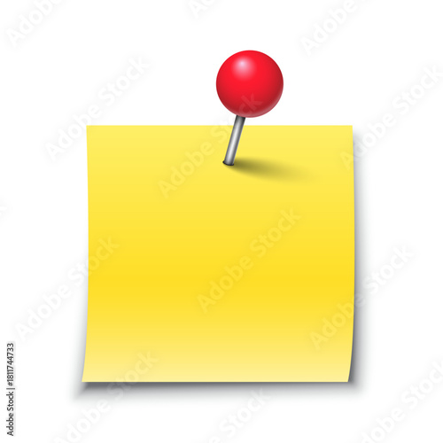 Red needle pin with paper sticker in flat style. Map push pins vector illustration on isolated background. Pushpin for paper notice sign business concept.