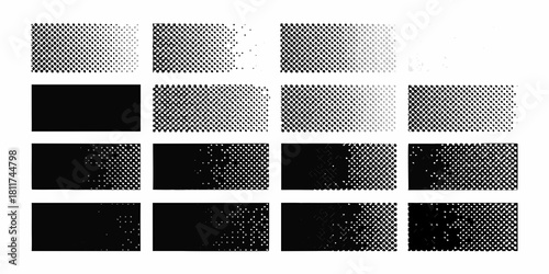 Halftone dot gradients in black and white for graphic design elements