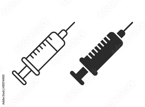 Syringe with vaccine icon in flat style. Medical syringe vector illustration on isolated background. Injector sign business concept.