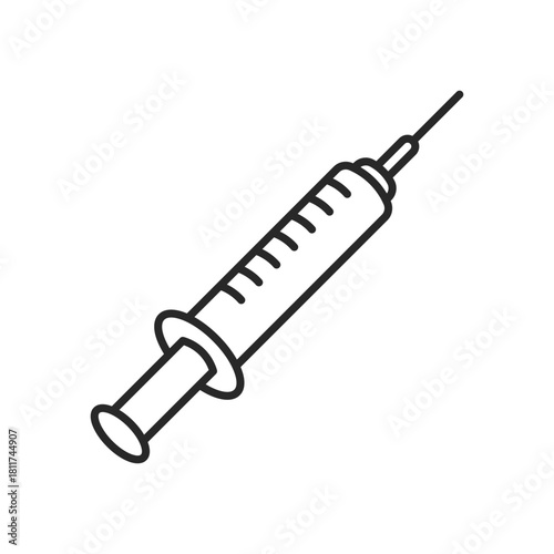 Syringe with vaccine icon in flat style. Medical syringe vector illustration on isolated background. Injector sign business concept.