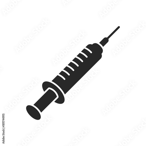 Syringe with vaccine icon in flat style. Medical syringe vector illustration on isolated background. Injector sign business concept.