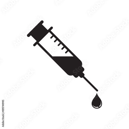 Syringe with vaccine icon in flat style. Medical syringe vector illustration on isolated background. Injector sign business concept.