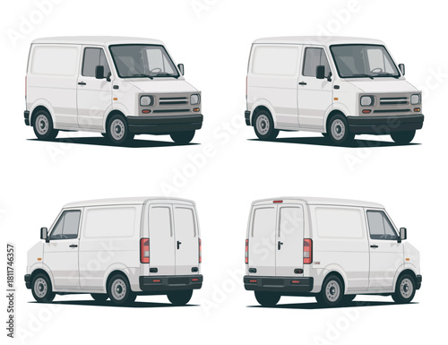 White Van Transportation Vector Illustration in Different Angles