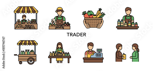 Farmers market illustration collection organic produce and sales
