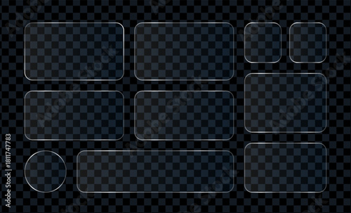 Modern Transparent Glass UI Elements Pack for Mobile App Interface, Minimal Frosted Buttons, Dark Neumorphic Controls, Luxury Vector UX Design Kit