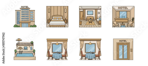 Hotel icons set illustration accommodation hospitality service vector