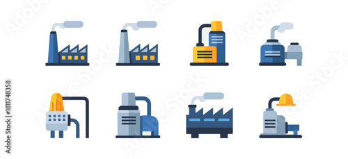 Factory icons set industrial building symbols manufacturing industry concept vector