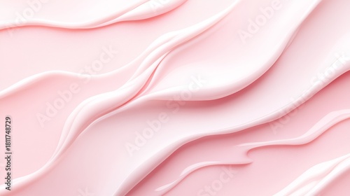 101.Glossy pink slime or syrup flowing down in smooth, wavy layers, resembling melted cream or gel, with light reflecting off the surface, creating a soft, creamy texture against a soft pastel