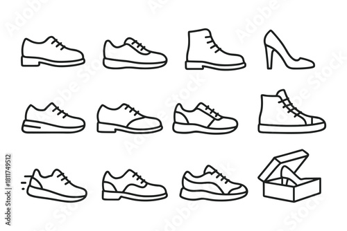 Shoes icon set. Footwear vector set. Shoes icon collection for shopping, fitting, selling and product display in shoe store.