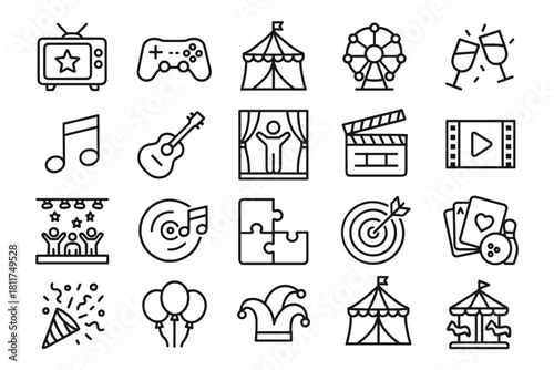 Entertainment icon set. Party celebration vector set. Entertainment concept with line icons. Entertainment icon set perfect for web, apps, and presentations.