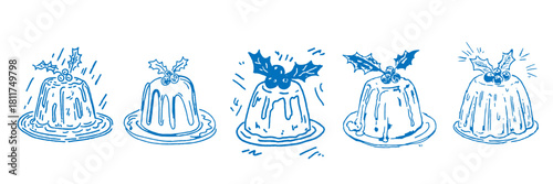 Christmas pudding doodle set of hand-drawn festive holiday illustrations