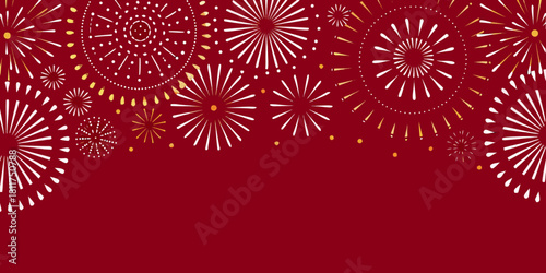 Festive fireworks display with red background for celebration and joyful occasions
