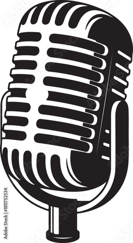 Vintage microphone silhouette on transparent background graphic design element for retro music