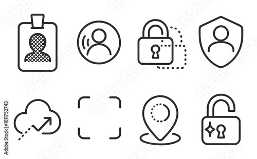 Security and privacy icons: lock, shield, cloud, gps, user identification symbols