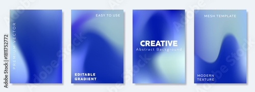 Vector abstract background collection in A3 size uses an easy-to-use editable gradient mesh with a modern texture in deep and light blue, perfect for corporate covers, brochures, and brand identity