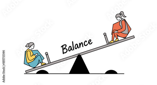 Illustration depicting two people on a seesaw, symbolizing balance and equilibrium in life.