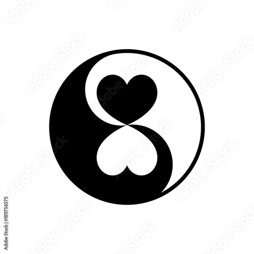 Yin yang symbol with hearts. Isolated vector illustration.