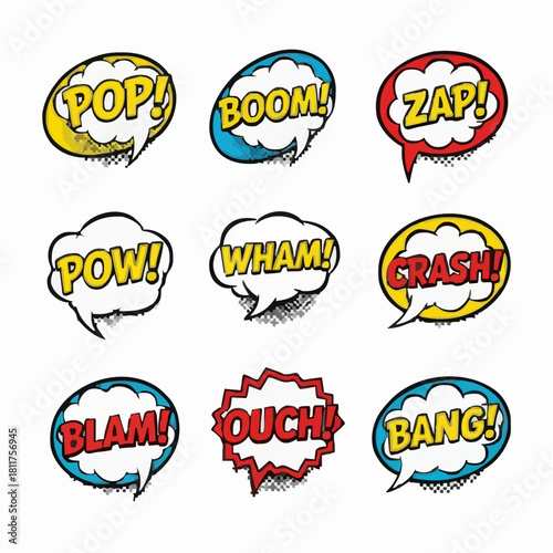 Comic book speech bubbles with sound effect words