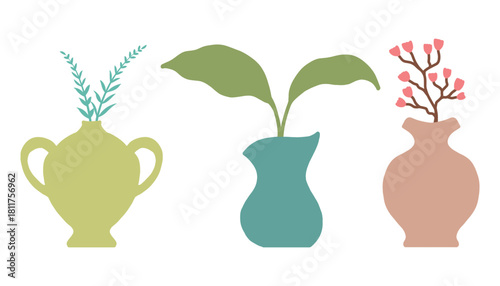 decorative flower vase vector set