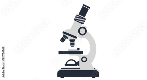 Gray and black microscope illustration on white background