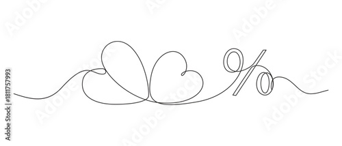 Percent Sign one line art drawing vector illustration,1